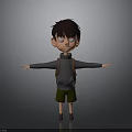 Cartoon Boy With Brown Hair Blue Eyes Gray Hoodie Green Shorts Brown Backpack Arms Outstretched