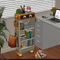 Cute Yellow Kids Storage Cabinet with Shelves Books Toys and Drawers in Kids Room