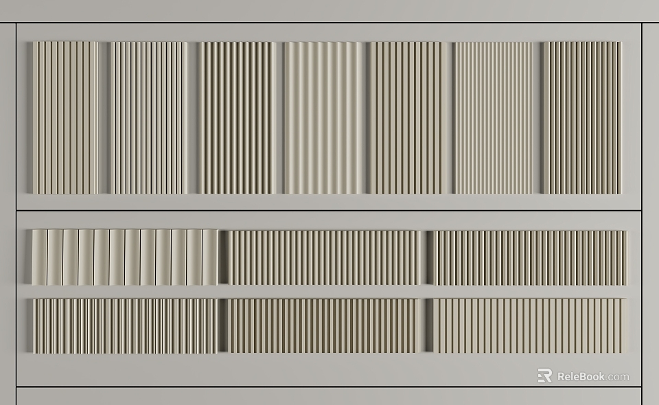 Various Striped Wall Panels With Different Designs In Neutral Tones For Interior Decoration 3d model 