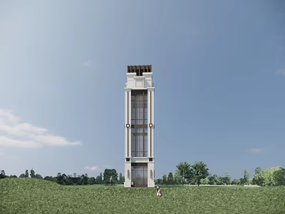 Modern Observation Tower Design With Green Grass Trees And Blue Sky 3d model