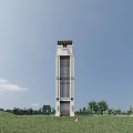 Modern Observation Tower Design With Green Grass Trees And Blue Sky 3d model