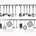 Kitchen Utensils Hanging on Rails Spoons Spatulas Graters and Pans for Organized Modern Kitchen