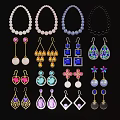 Elegant Jewelry Pendants Including Pearl Necklaces And Colorful Gemstone Earrings With Various Shapes