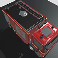 Red Fire Truck Featuring Blue Emergency Lights Yellow Stripes Silver Side Panels and Logo
