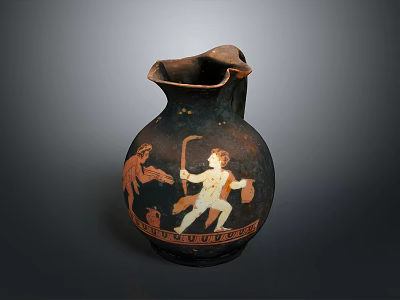 Detailed Ancient Greek Mythological Sculpture Carving On Terracotta Vase With Warrior And Creature 3d model