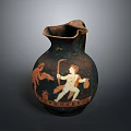 Detailed Ancient Greek Mythological Sculpture Carving On Terracotta Vase With Warrior And Creature