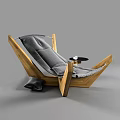 Modern Lounge Chair With Wooden Frame Gray Padded Cushion and Small Round Side Table