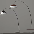 Modern Floor Lamps With Curved Arms And Two Colored Shades In Minimalist Interior