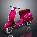 Pink Vintage Scooter Motorcycle With Red Seat Shiny Body And Floor Reflection