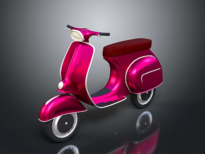 Pink Vintage Scooter Motorcycle With Red Seat Shiny Body And Floor Reflection 3d model