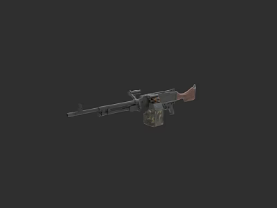 Military Machine Gun With Long Barrel Wooden Stock And Detachable Magazine 3d model