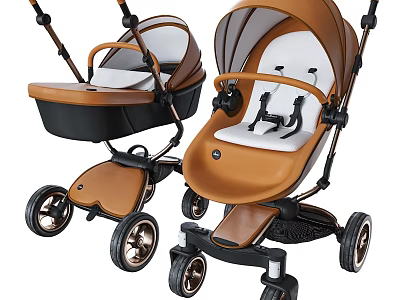 Brown And White Baby Strollers With Modern Design And Comfortable Seats 3d model