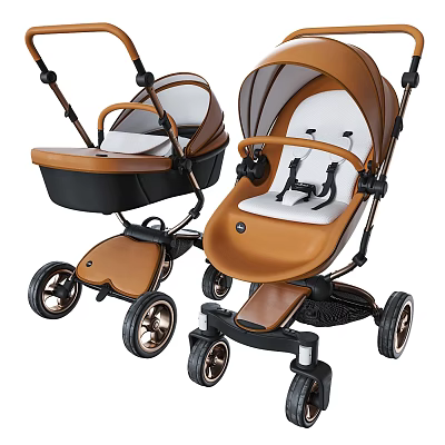 Brown And White Baby Strollers With Modern Design And Comfortable Seats 3d model