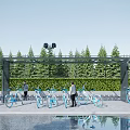 Canopy Covered Bicycle Parking Area With Trees Streetlights And People