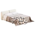 Modern Bed Interior Design With Upholstered Headboard White Pillows And Plaid Blanket