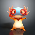 Cute 3D Character Creature With Blue Stitched Mask Red Horns And Orange Body 3d model