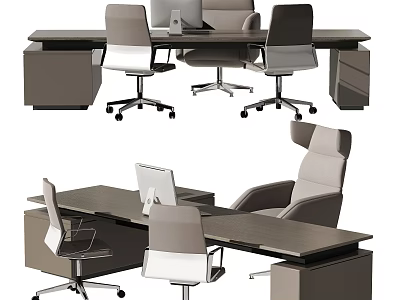 Modern Office Desk Setup With Ergonomic Chairs Computer Monitor And Storage Drawers 3d model