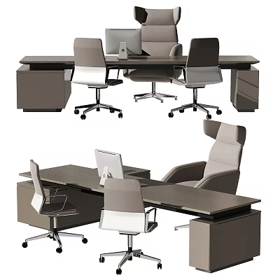 Modern Office Desk Setup With Ergonomic Chairs Computer Monitor And Storage Drawers 3d model