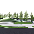 Park Landscape Design With Curved Green Lawns Trees And Winding Paths