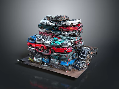 Architectural Sculptural Structure Composed Of Stacked Multicolored Abandoned Cars For Artistic 3d model