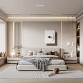 Modern Bedroom Interior Design With Comfortable Bed And Decorative Painting Window Bench And Striped Rug