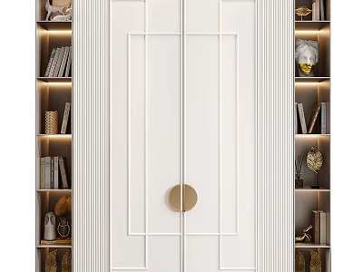 Elegant Modern Bookcase With White Panel Gold Accents And Display Shelves For Books Decorative Items 3d model