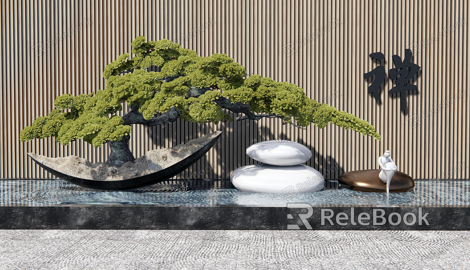 New Chinese Landscape Sculpture Waterscape Sculpture Welcome Pine Pebbles Landscape Wall model