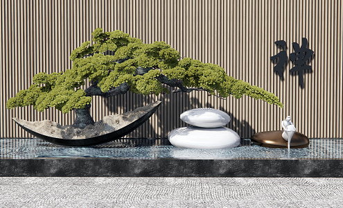 New Chinese Landscape Sculpture Waterscape Sculpture Welcome Pine Pebbles Landscape Wall 3d model