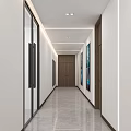 Modern Elevator Corridor Design With Marble Flooring Recessed Lighting And Decor