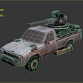 Worn Out Truck With Graffiti And Roof Mounted Mechanical Device In Post Apocalyptic Style