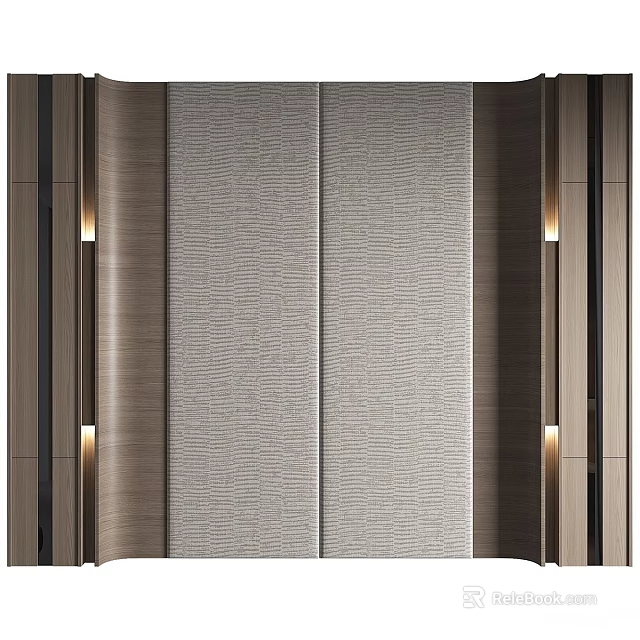 Modern Bedroom Accent Wall Design With Textured Fabric And Wall Sconces 3d model 