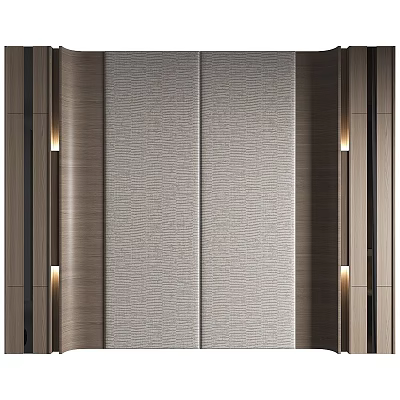 Modern Bedroom Accent Wall Design With Textured Fabric And Wall Sconces 3d model