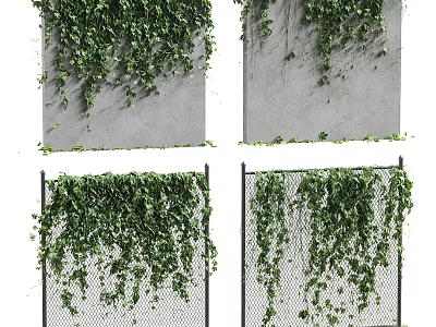 Green Plant Wall With Vines Covering Gray Wall And Metal Mesh Decorative Design 3d model
