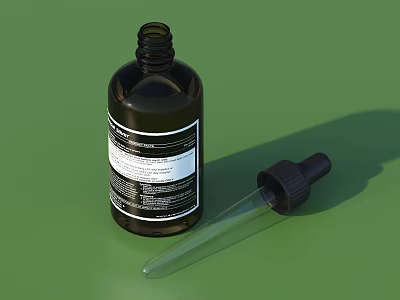 Dark Brown Ceramic Bottle with Glass Dropper on Green Background Surface 3d model