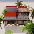 Tropical White Detached Villa With Palm Trees Greenery And Blue Sky