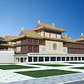 Traditional Chinese Ancient Architecture With Golden Roofs Multi Tiered Eaves And Stone Columns