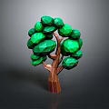 Geometric Tree with Green Polygonal Leaves and Brown Trunk in Low Poly Design