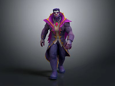 Magical Purple Creature Character Wearing Robe With Red Chest Yellow Trim Design 3d model