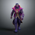 Magical Purple Creature Character Wearing Robe With Red Chest Yellow Trim Design