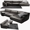 Leather Sectional Sofa With Grey Pillow Side Table And Dark Rug 3d model