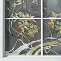 Decorative Glass Room Divider with Intricate Leaf and Floral Patterns in Grid Panels