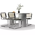 Modern Round Dining Table Set With Ribbed Design And Metal Frame Woven Seats 3d model