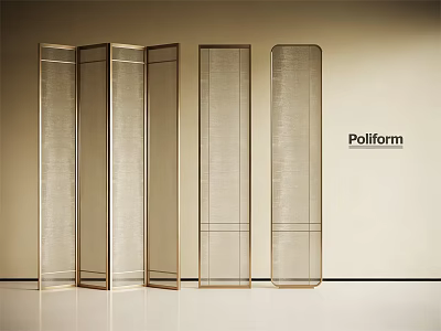 Elegant Modern Poliform Room Divider With Metal Frame And Textured Panels 3d model
