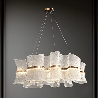 Modern Elegant Chandelier with Pleated White Fabric Shades and Gold Metal Rings 3d model
