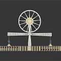 Mechanical Display Structure With Large Wheel And Two Red Circular Platforms