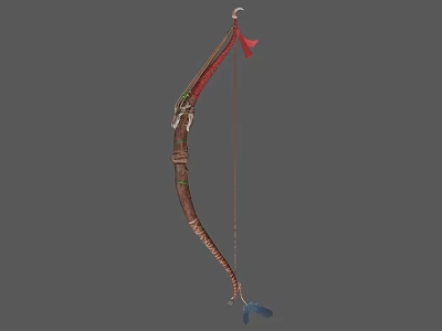 Traditional Bow Weapon With Red Decoration Leather Parts And Bowstring 3d model