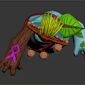 Game Movie Character With Blue Body Red Strap Pink Lanterns Wooden Branch And Green Leaves