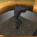 Mythical Creature Head Sculpture With Spiked Top And Scaled Texture
