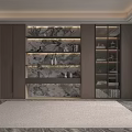 Elegant Modern Bookcase Interior Design With Marble Decor Glass Doors And Storage Spaces