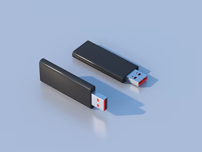 Sleek Black USB Flash Drives With Red Interfaces On Light Blue Background 3d model
